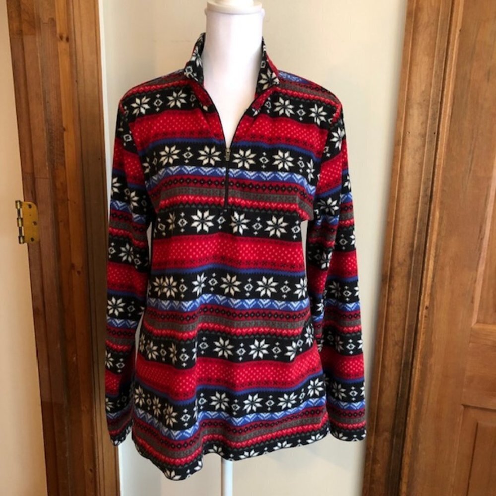 L. L. BEAN Vintage 1/4 Zip Fleece Snowflake Print Medium